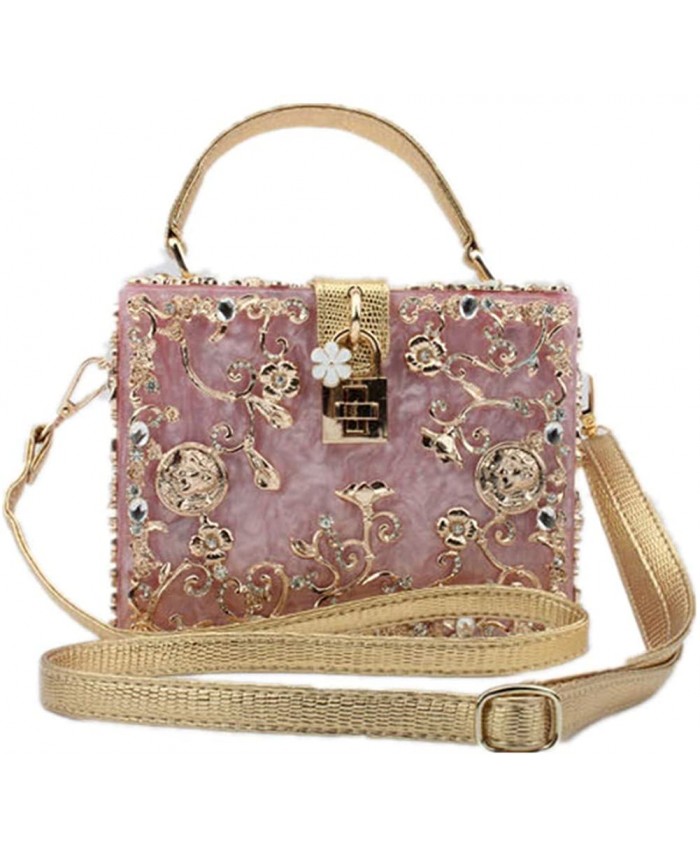 Shiratori Women Evening Clutch Bag Acrylic Square Box Shoulder HandBags For Wedding Party Tote Purse Pink Handbags