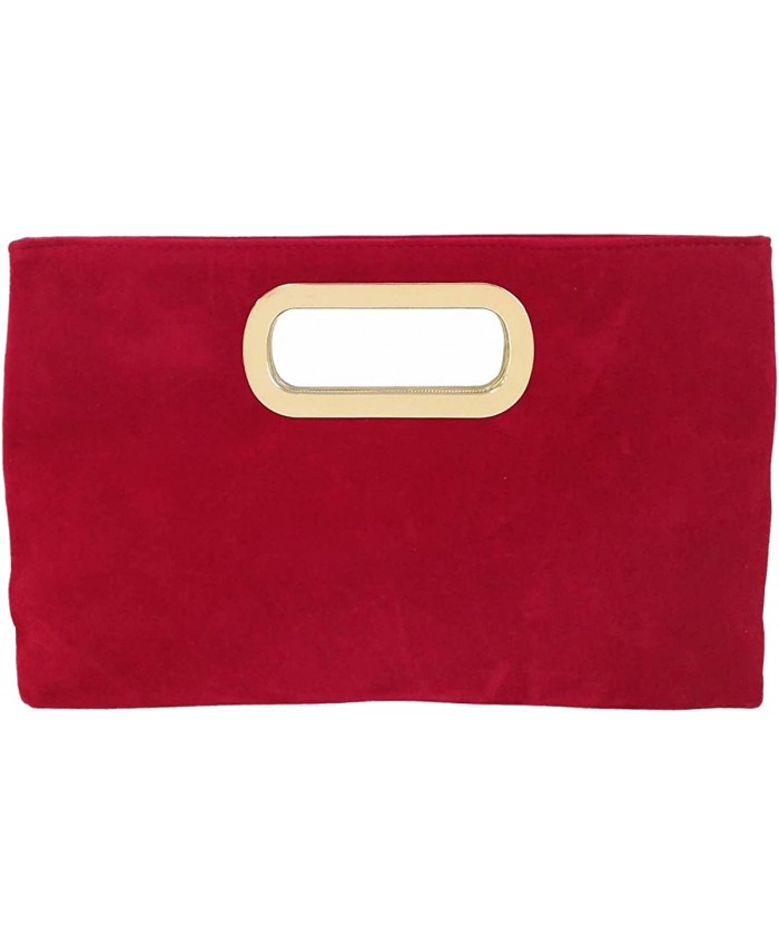 Top Handle Faux Suede Clutch Red Handbags