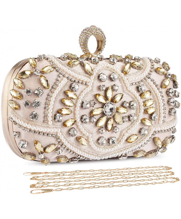 UBORSE Crystal Beaded Clutch Evening Bags for Women Formal Bridal Wedding Clutch Purse Prom Cocktail Party Handbags One Size Gold Handbags