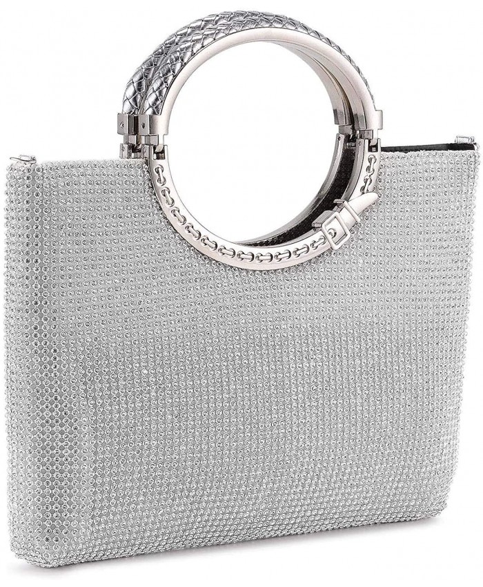 UBORSE Rhinestones Crystal Clutch Evening Bags for Women Ring Handle Wedding Party Clutch Purses Cocktail Prom Handbags One Size Silver Handbags
