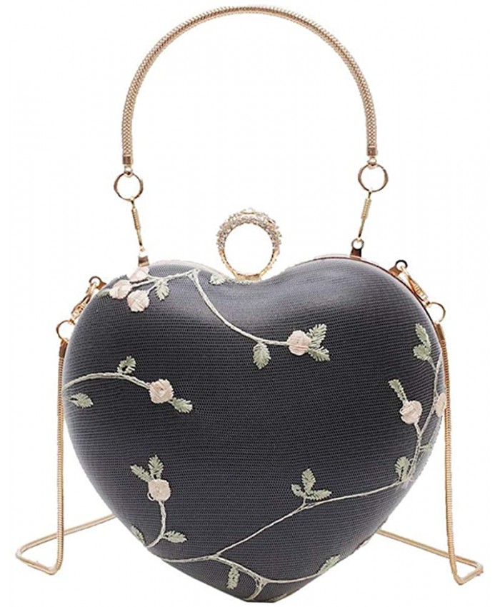 Van Caro Vintage Heart Shape Evening Bag Clutch Handbag Crossbody Shoulder Purse Black Handbags
