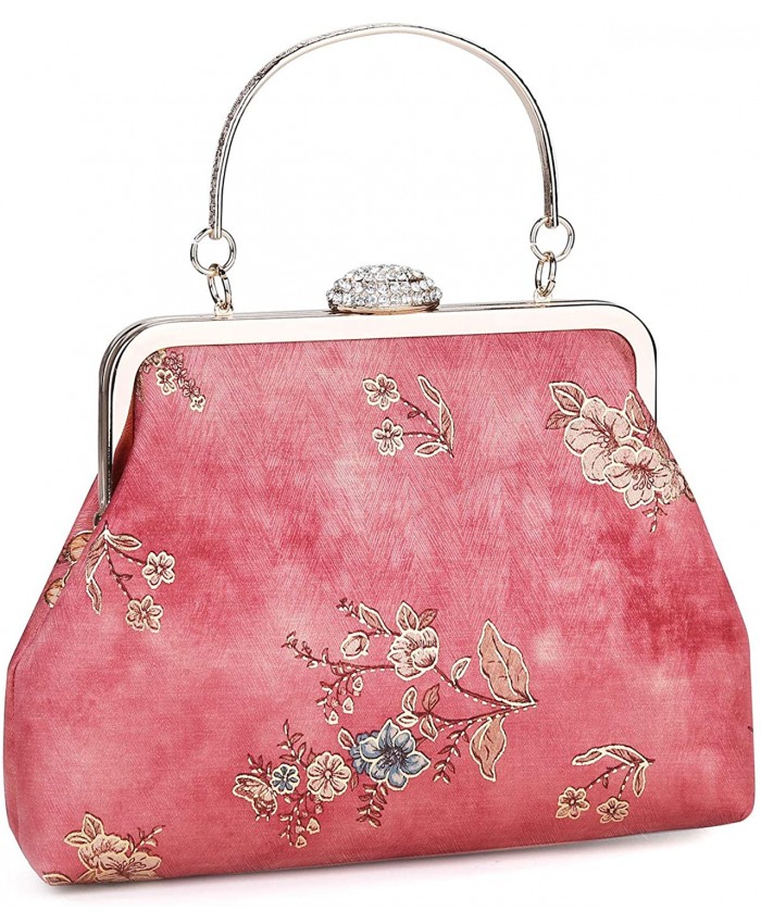 Women Clutch Bag Flower Evening Purse Vintage Large Wedding Party Handbag Pink Handbags