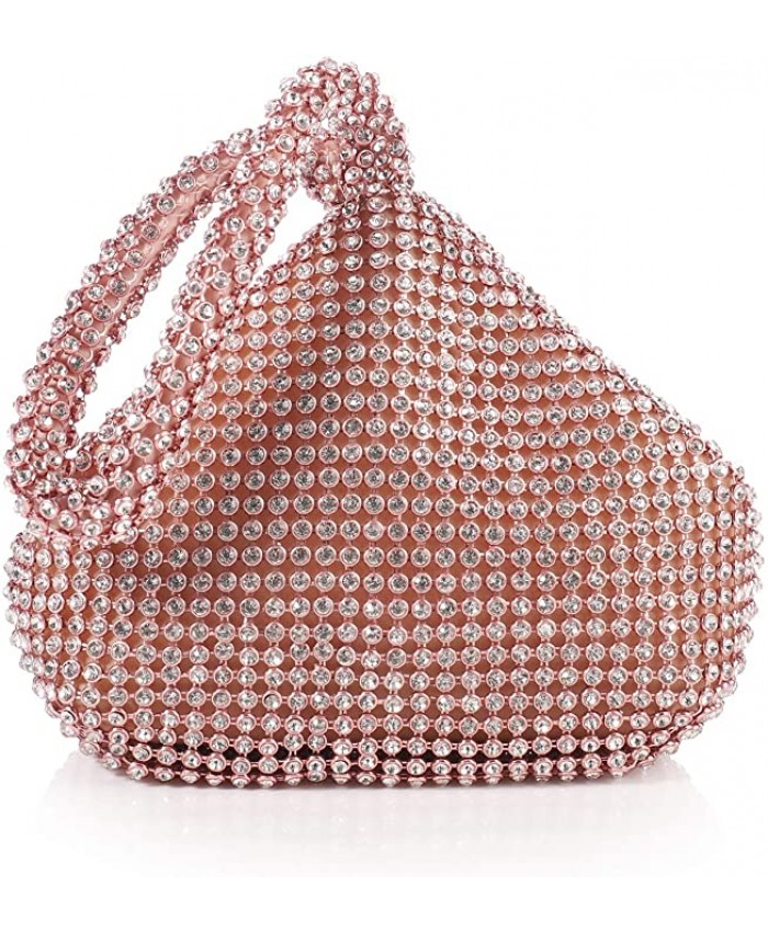Women Clutch Purse Women's Evening Bag Triangle Design Wedding Purse for Party Rhinestones Rose Gold Handbags