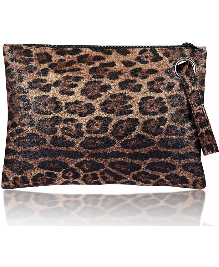 Women Leopard Oversized Clutch Purse Bag Pu Leather Envelope Retro Evening Wristlet Handbag Handbags