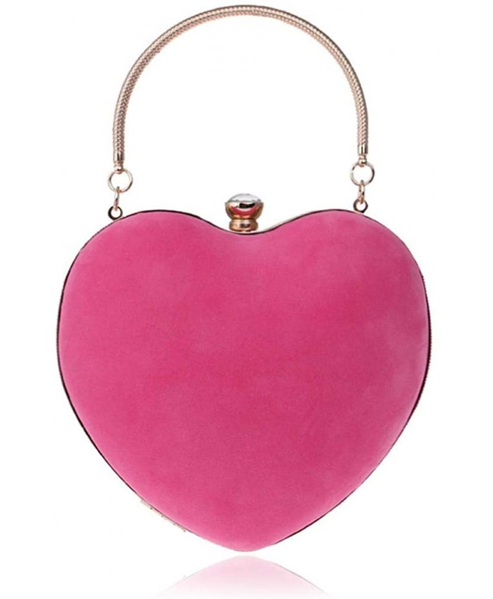 Womens Velour Heart Clutch Bag Vintage Shoulder Handbag Ladies Elegant Purse for Wedding Evening Pink One Size Handbags