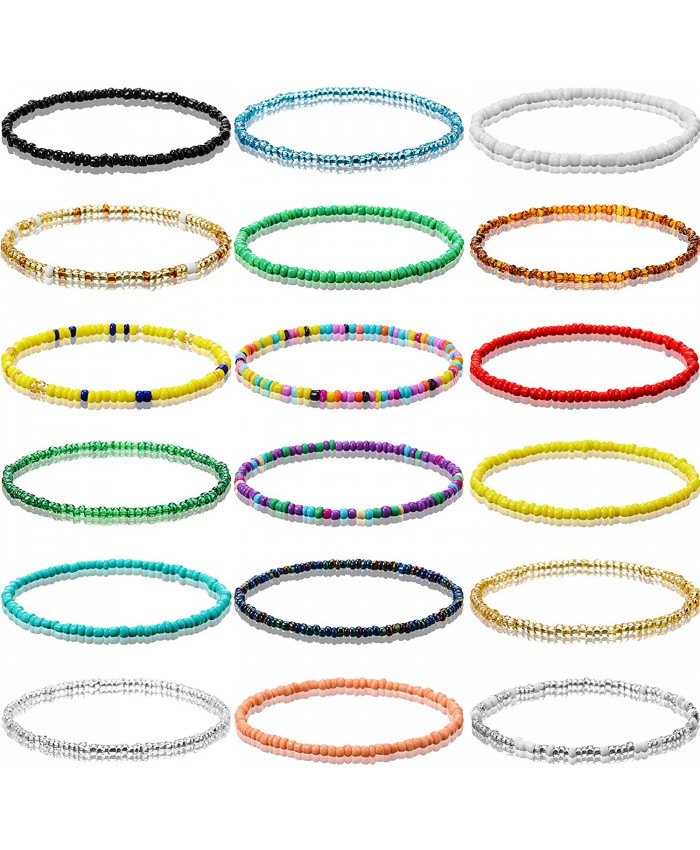 18 Pieces Beaded Anklets Handmade Boho Colorful Beads Ankle Bracelets Adjustable Foot Chain for Women Girls Beach Vacation Jewelry