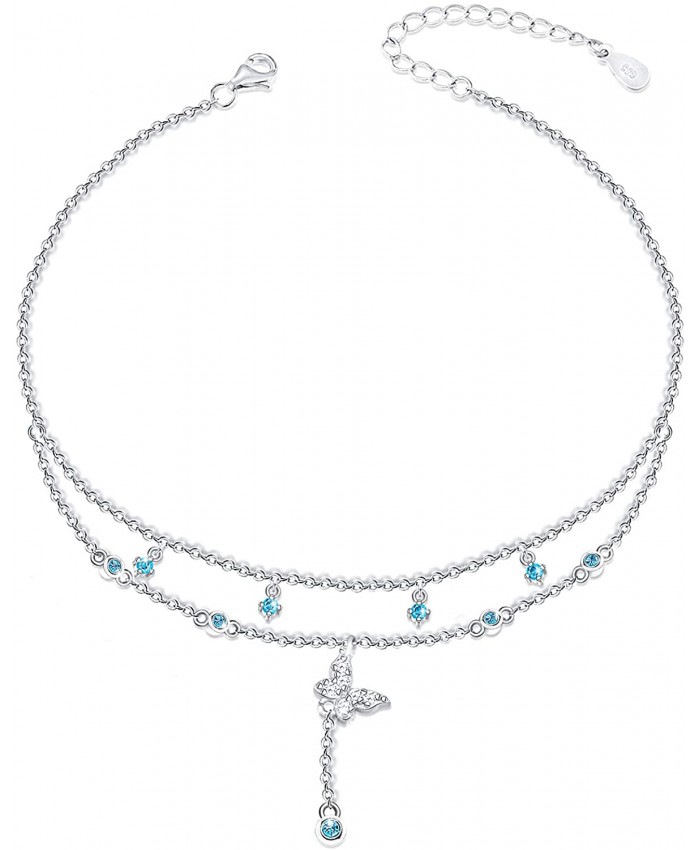 ATTRACTTO Butterfly Anklet for Women S925 Sterling Silver Adjustable Layered Foot Ankle Bracelet