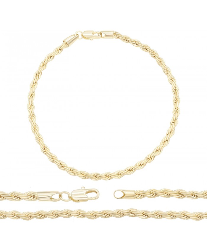 BEBERLINI Rope Chain Anklet Bracelet Gold Filled 14KT Foot Chain Fashion Jewelry Gifts for Women Teen Girls 3.4 mm 10'' Long