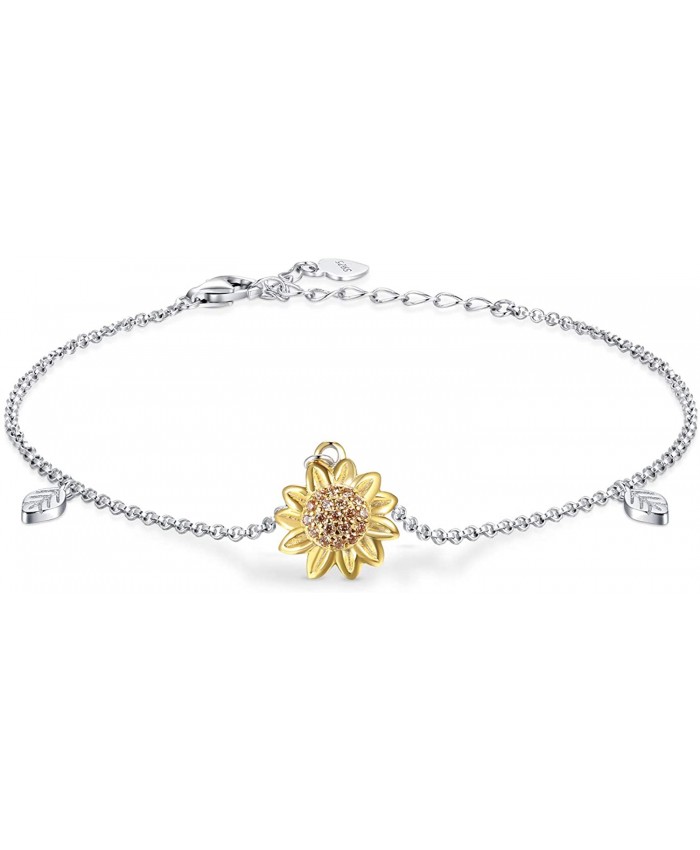 Birthday Sunflower Flower Necklace Anklet - S925 Sterling Silver Jewelry Heart Pendant For Women Girls You Are My Sunshine I Love You Sunflower Anklet
