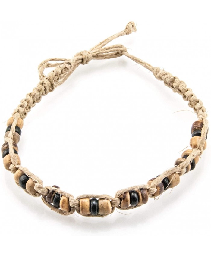BlueRica Hemp Anklet Bracelet with Tiger and Black Coconut Wood Beads