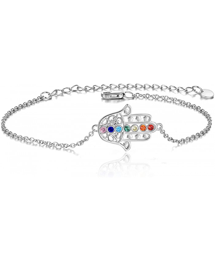 Chakra Hamsa Anklets 925 Sterling Silver Chakra Hamsa Jewelry Gifts Foot Bracelet for Women