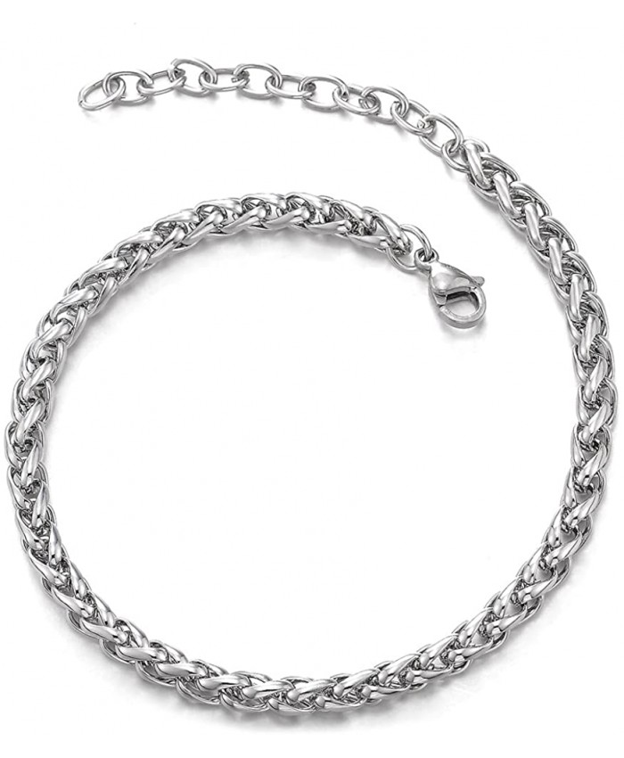 COOLSTEELANDBEYOND Classic Stainless Steel Franco Chain Anklet Bracelet for Women Adjustable