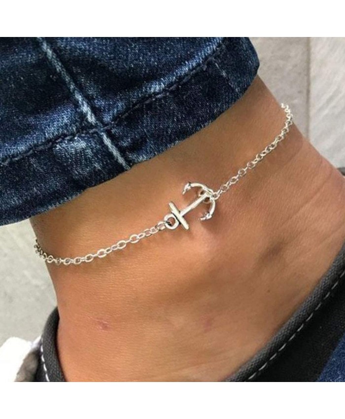Evild Boho Anklets Silver Anchor Ankle Bracelet Beach Nautical Foot Jewelry Summer Adjustable Anklet for Women and Girls