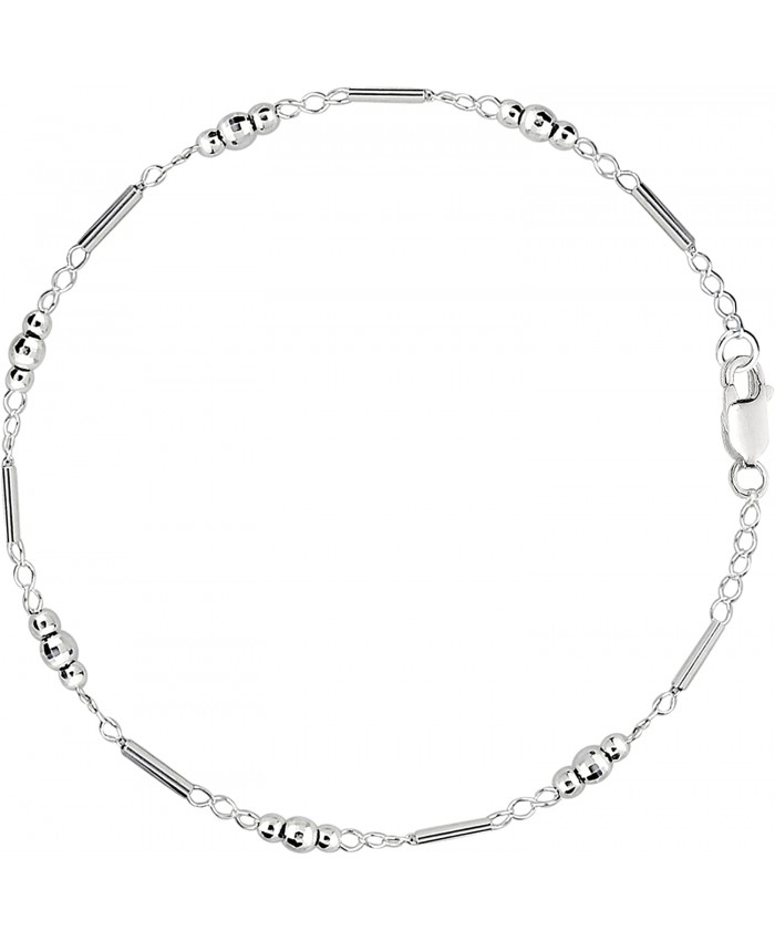 Fancy Link With Faceted Beads Chain Anklet In Sterling Silver 10