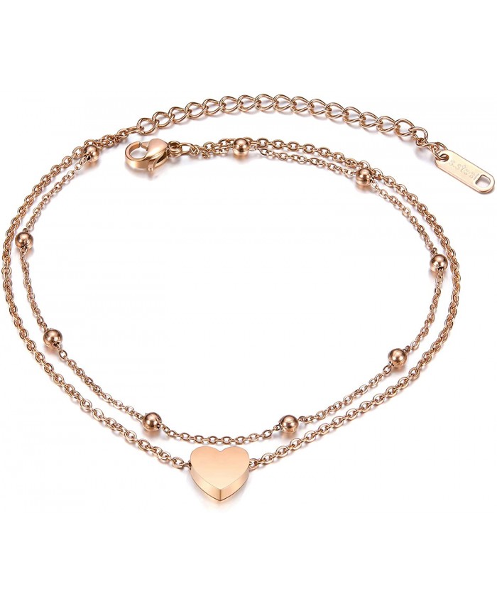 Fesciory Women Stainless Steel Anklet Rose Gold Adjustable Beach Ankle Foot Chain Bracelet Jewelry GiftHeart