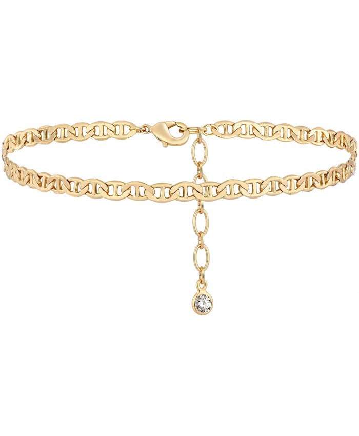 Flat Marina Link Anklet 14K Gold Plated Boho Cute Dainty Foot Chain Ankle Bracelet Chain Anklet for Women