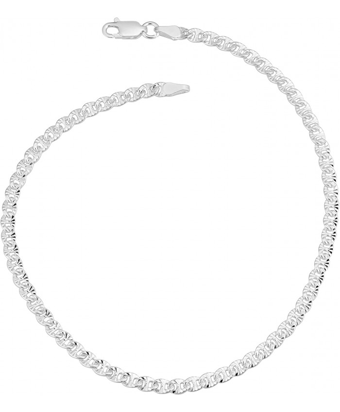 Kooljewelry Sterling Silver Diamond-Cut 3.5 mm Mariner Anklet 10 inch