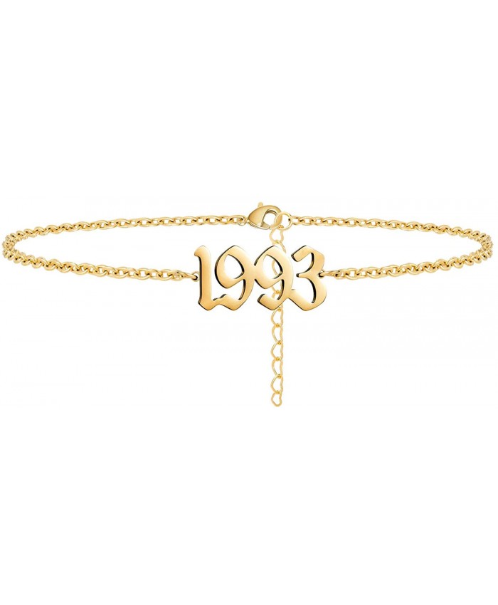 Lcherry Birth Year Number Anklet 14K Real Gold Plated Ankle Bracelet for Women Beach Foot Jewelry 1993