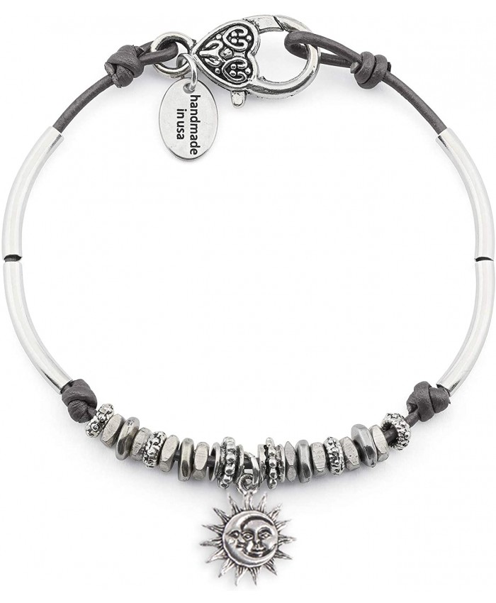 Lizzy James Lola Anklet w Moon Sun Charm in Metallic Gunmetal Leather Silver Plate Crescents 11 INCH