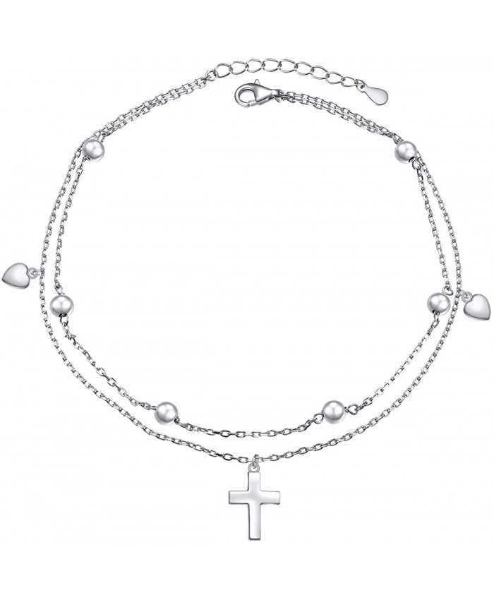 Mothers day Gifts Anklet for Women S925 Sterling Silver Adjustable Foot Beaded Cross Ankle Bracelet Anklets Jewelry