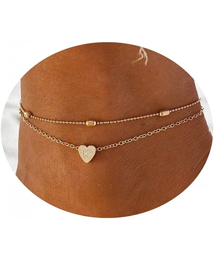NECOCY Heart Initial Ankle Bracelets for Women | 18K Gold Plated Dainty Layered Heart Initial Anklets for Beach Party Daily Wearing