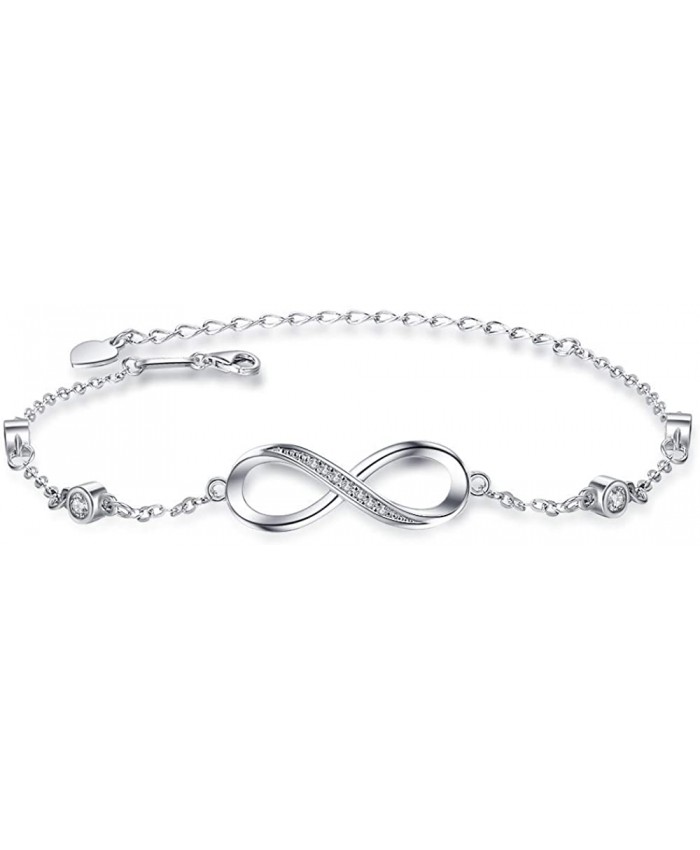Nieboa S925 Infinity Ankle Bracelets for Women Classic Design of Sterling Silver Anklet Jewelry Gift for Women and Girls