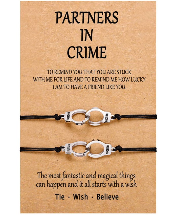 Partners in Crime Handcuff Bracelets BFF Best Friend Matching Friendship Anklet Bracelet Jewelry for 2 Girls Women Men Boys