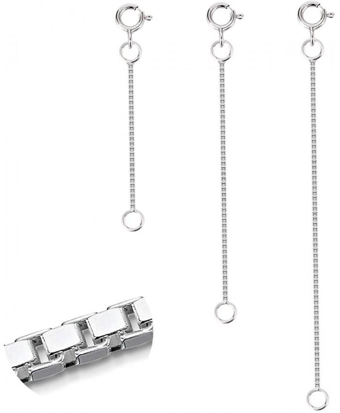 Set of 3 Box Chain Extenders |2 3 4 Inch Sterling Silver Necklace Bracelet Anklet Extenders 1mm