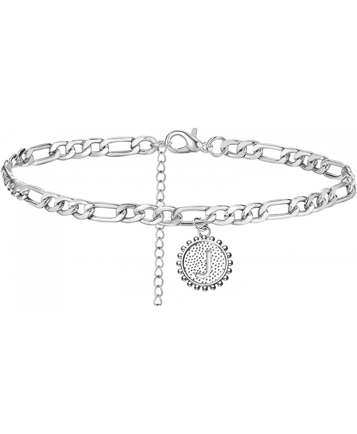 Silver J Initial Anklet Stainless Steel Anklet Bracelet for Women Letter Cuban Link Anklets Foot Chain JewelryJ