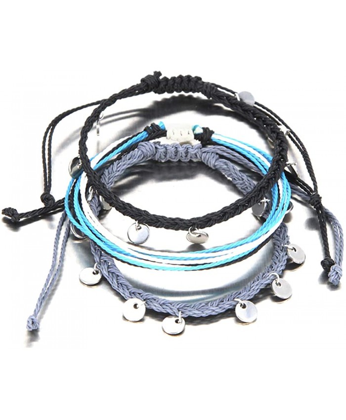String Ankle Bracelets Waterproof Rope Anklets Braided Beach Boho Coin Anklets Cute Friendship Foot Jewelry for Women Teen GirlsBlack&Gray