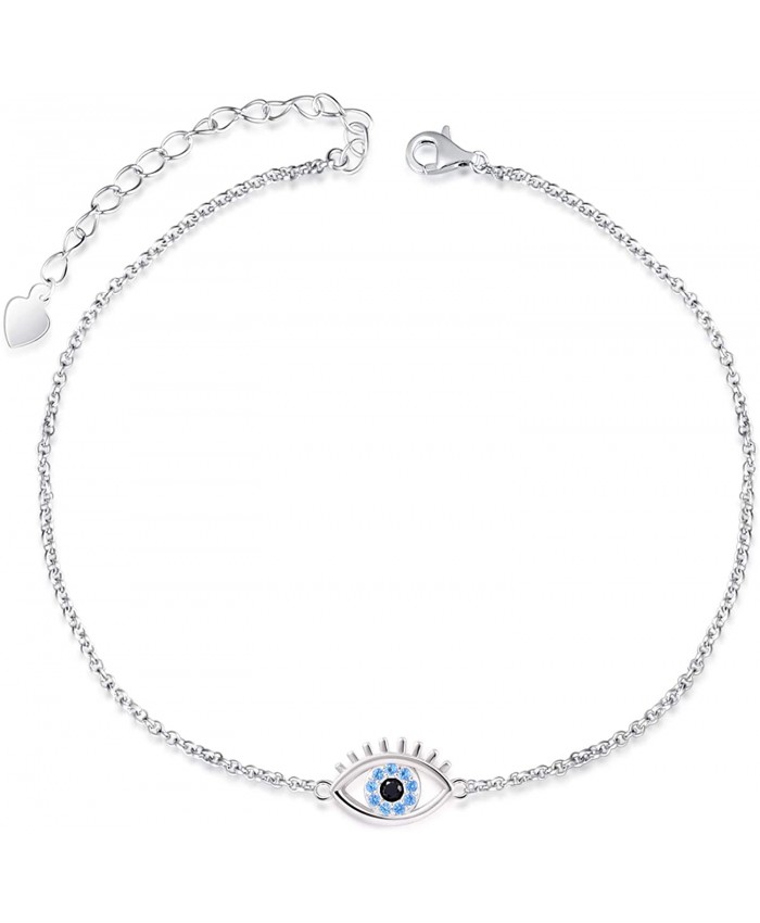YLT 925 Sterling Silver Anklets for Women Evil Eye Anklet with Blue Cubic Zircon Lucky Faith Protection Jewelry Anniversary Birthday Gift for Women Girls
