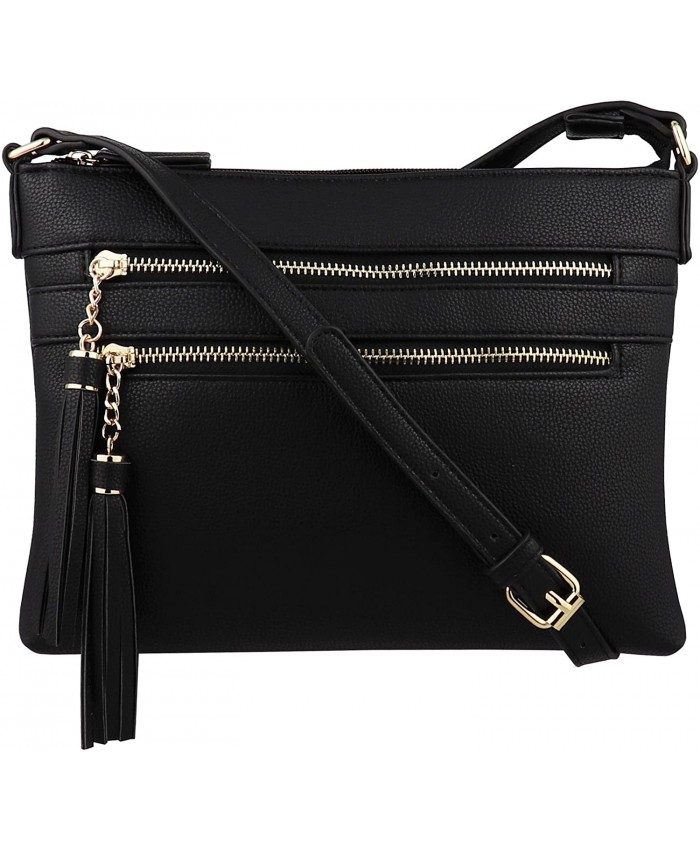 B BRENTANO Vegan Multi-Zipper Crossbody Handbag Purse with Tassel Accents Black 1 Handbags