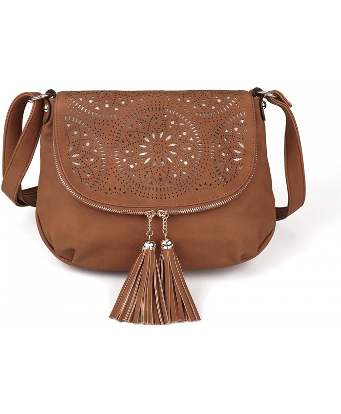 Boho Crossbody Bags for Women Large Size Soft Vegan Leather Over Shoulder Purses and Messenger Satchel Handbags Multi Pockets Brown Handbags