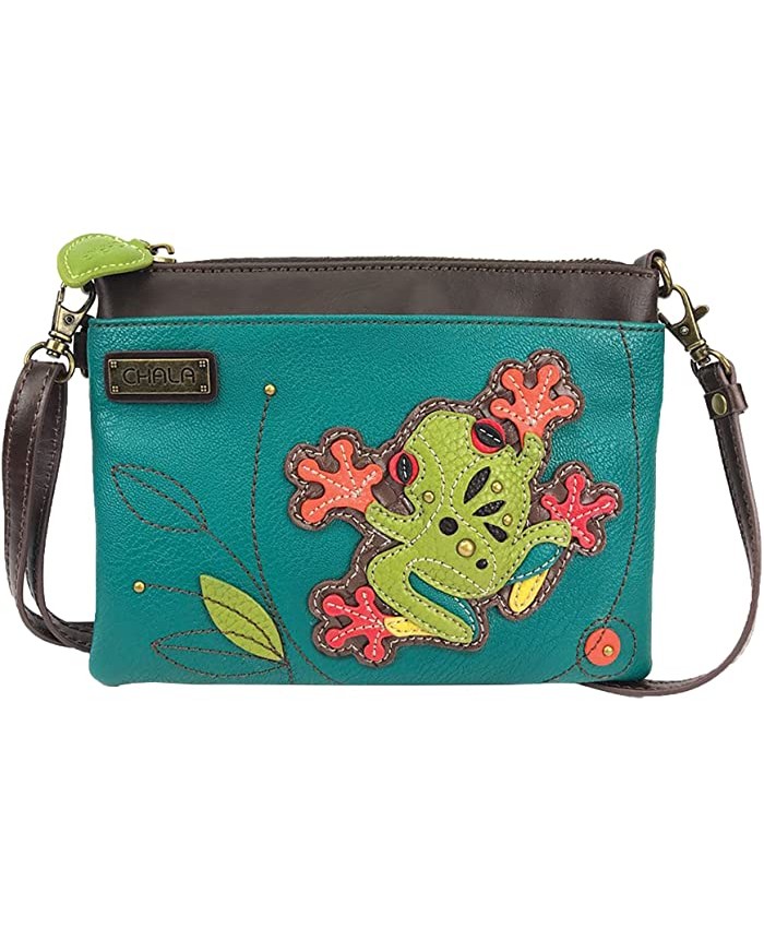 Chala Mini Crossbody Handbag Multi Zipper Pu Leather Small Shoulder Purse Adjustable Strap Turquoise - Frog 8 x 0.5 x 6 adjustable strap 7 x 30 approx