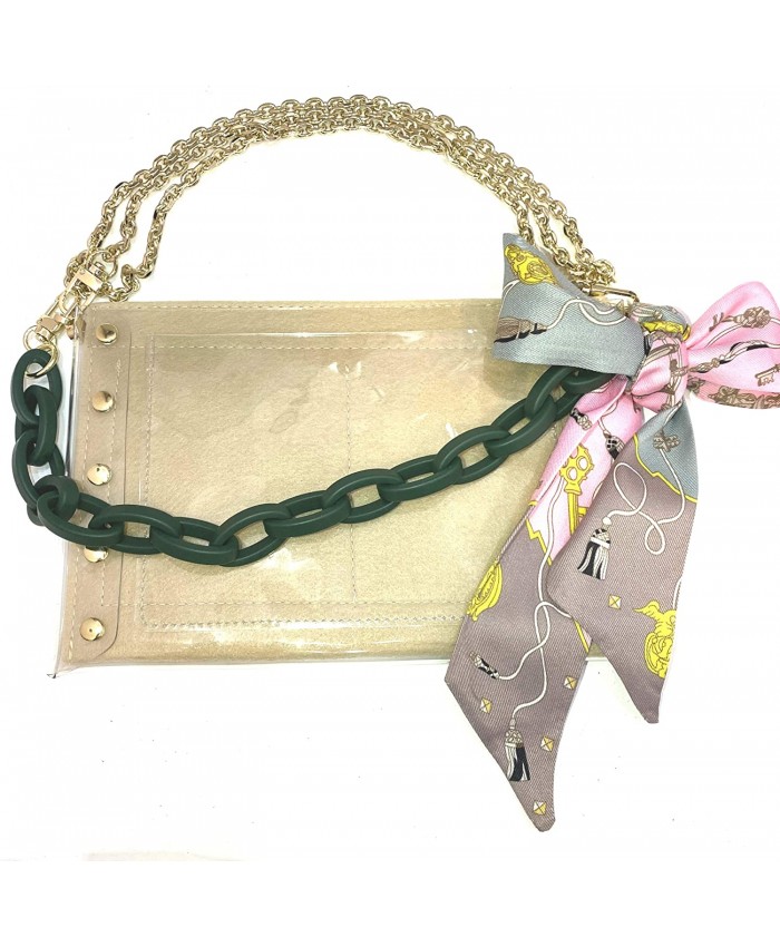 Clear Bag for Giant Monogram Pochette Kirigami Organizer Envelope Bag Handbag Crossbody Bag 3 in 1 with Strap Chains&Scarf green Handbags