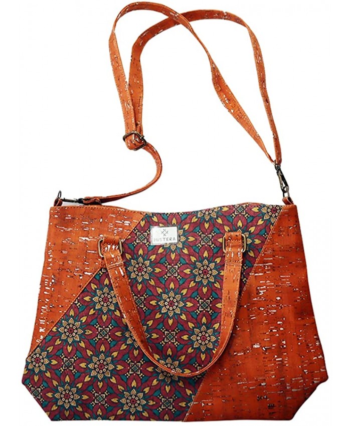 cork women crossbody handbag with flower pattern vegan lightweight and durable Orange Handbags