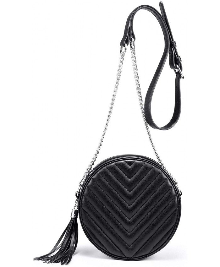 Crossbody Bags for Women Round Purse Quilted purse Faux Leather with Tassel Handbags