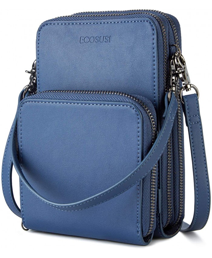 ECOSUSI Cell Phone Purse Small Crossbody Bags for Women Vegan Leather Touchscreen Purse with Detachable Wallet 2 Straps Blue Handbags