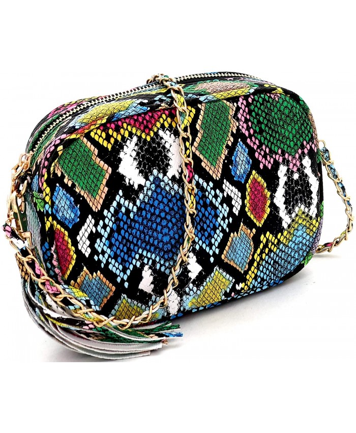 Girls Womens Leopard Print PU Leather Fur Round Square Crossbody Bag Purse Square - Multicolor Snake Print Handbags