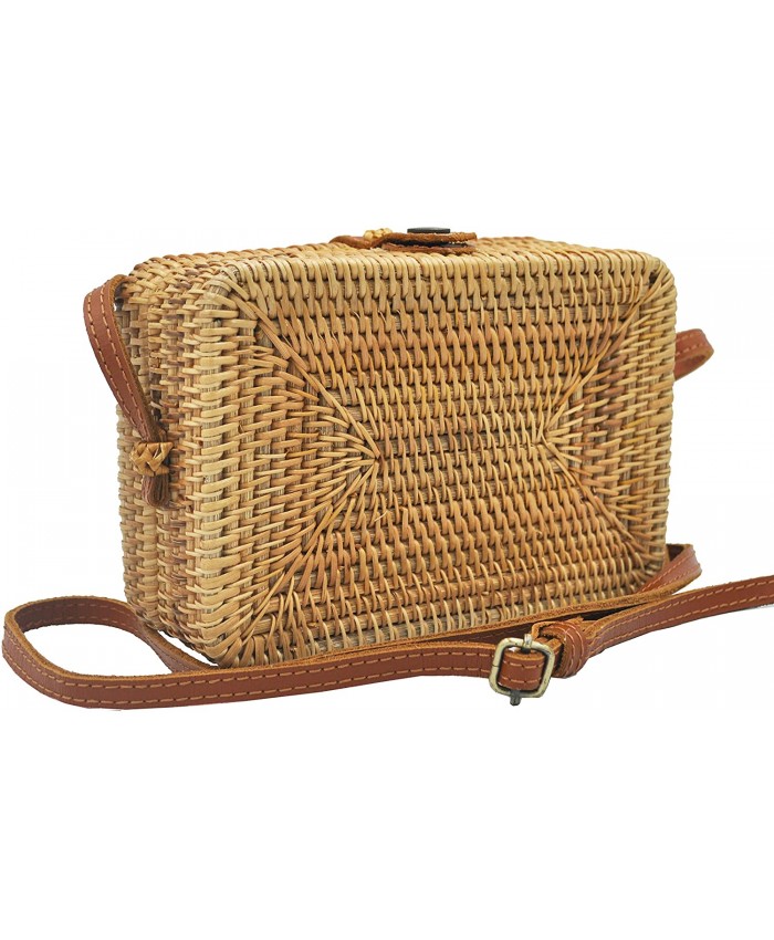 HAAN Women Handwoven Wicker Rattan Crossbody Rectangle Bag Boho Purse Wallet – US Small Color Brown Rectangle Bag Handbags