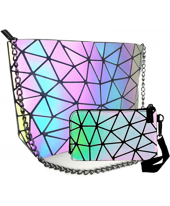 HotOne Messenger Bag for women Geometric Purse PU Leather Chain Crossbody Purse Tote Bag for women Chain Bag 1 + Small Wallet Handbags