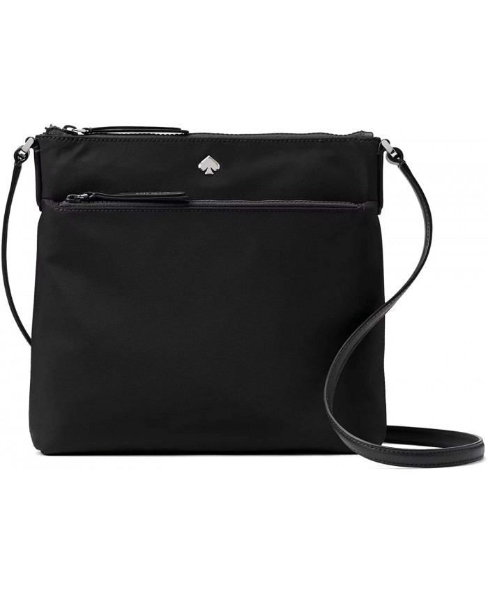 Kate Spade New York Jae Nylon Flat Crossbody Zip Top Black Bag Medium Handbags
