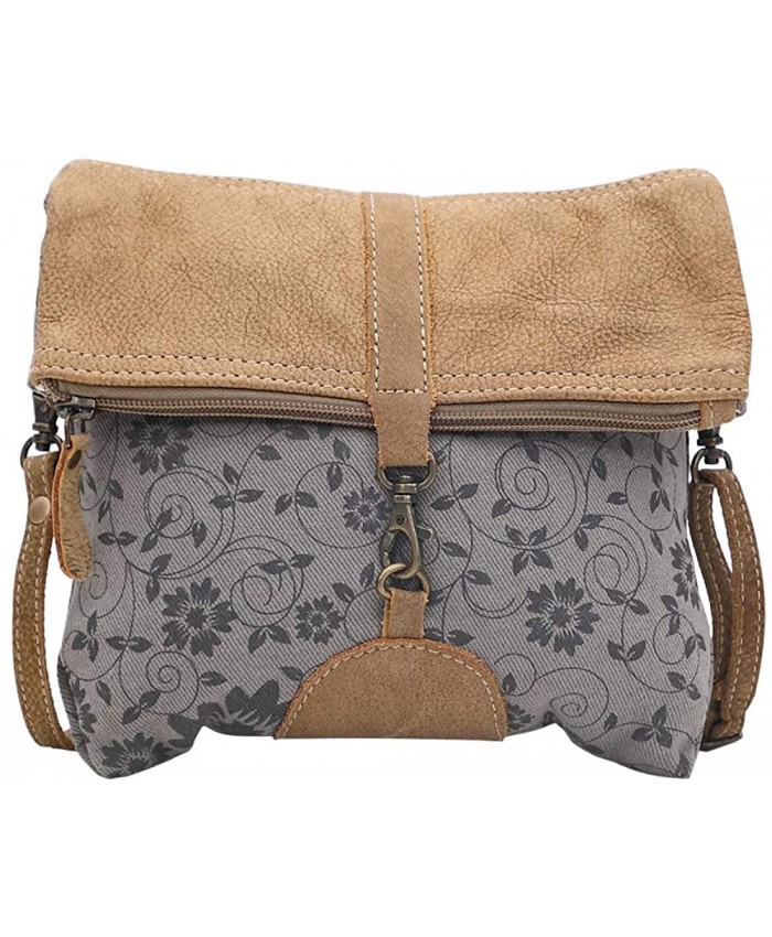 Myra Bag Teal & Tan Upcycled Leather & Leather Small Crossbody Bag S-1483 Brown Handbags