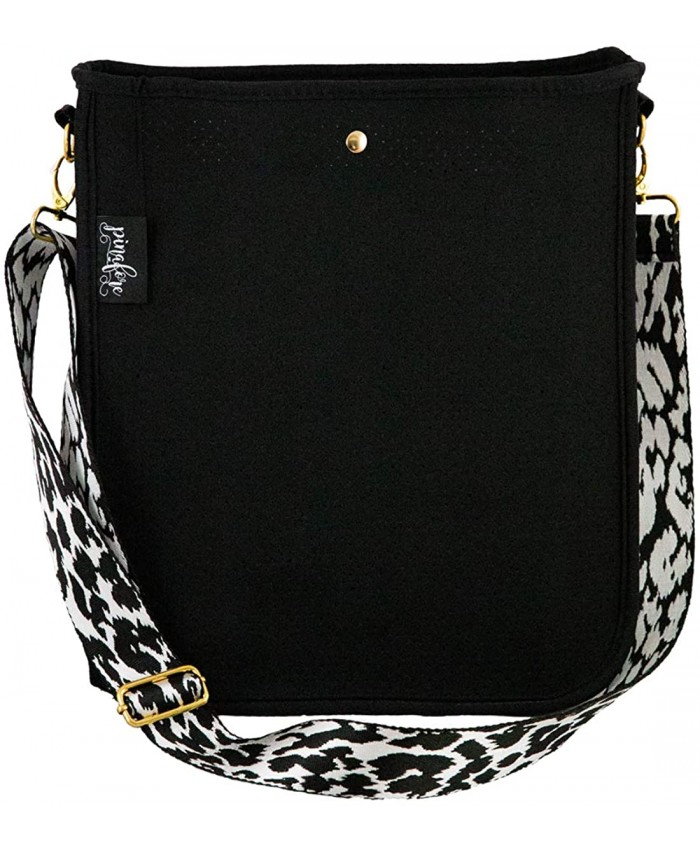Pinafore Black Crossbody Neoprene Messenger Bag for Women - Multipurpose Fashion Handbag with Adjustable Shoulder Guitar Strap - Perfect Travel Purse for Women - Durable and Machine Washable