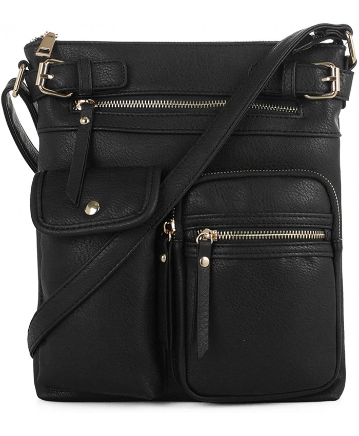 SG SUGU Katie Lightweight Medium Crossbody Bag Shoulder Bag with Multi Pocket for Women | BLACK Handbags
