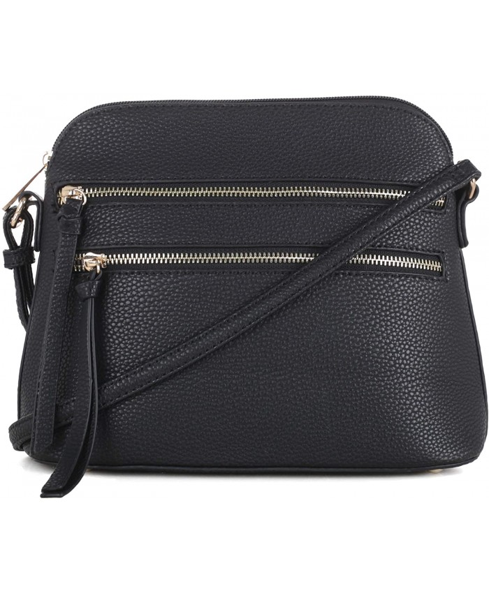 SG SUGU Lightweight Medium Dome Crossbody Bag with Double Zipper Pockets for Woman | Black Handbags