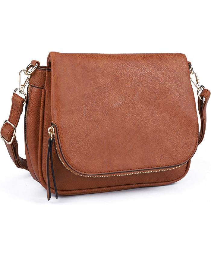 Small Crossbody Bags for Women Vegan Leather Purses and Handbags Multi Pockets Shoulder Satchel Bag with Flap Top for Travel Brown-2
