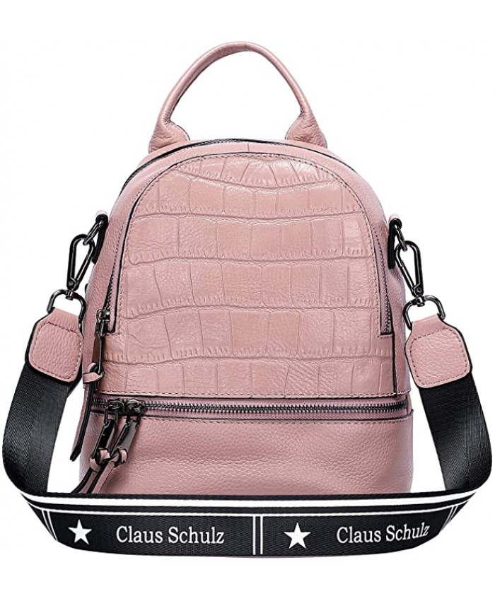 ALTOSY Genuine Leather Backpack Purse Mini Convertible Shoulder Purse with Crocodile S63 Pink