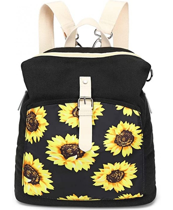 Backpack Purse Women Girls Sunflower Small Backpack Canvas Casual School Travel Daypack Black Sunflower