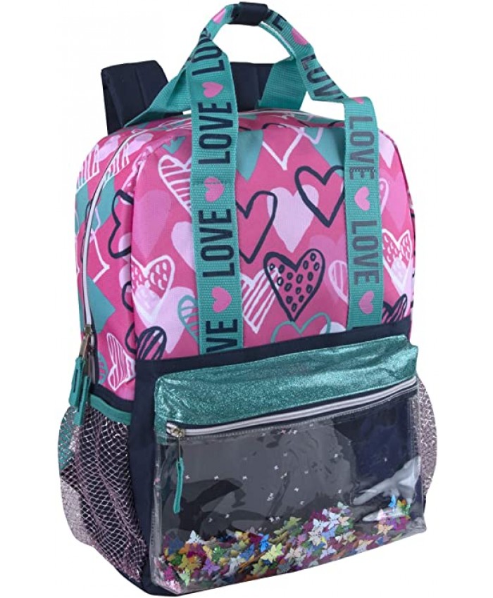 Confetti Pink Hearts Top Handle Butterfly Backpack Purse for Women and Girls for School Travel